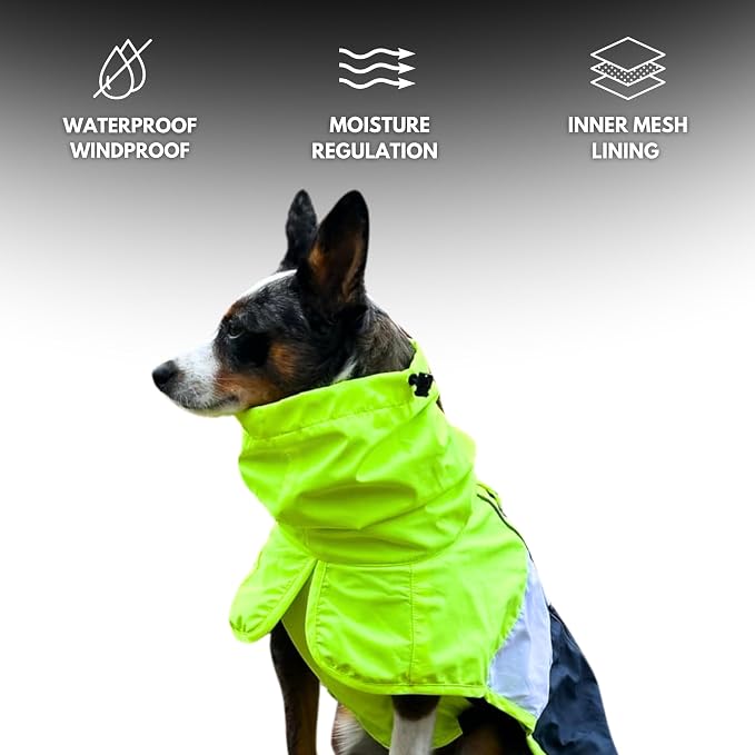 Spark Paws Dog Raincoat, Waterproof Windproof Rain Jacket, for Small Medium Large Extra Large Dogs, Reflective Breathable Full-Body Coverage Dry Suit - Neon White Navy Blue, XL