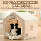 ndoor Dog House with Frame, Cute Dog Tent Bed with Cover Cave | Breathable, Washable, and Foldable House, Suitable for 36-66 Lb, Large (29"×29"×29"), Beige