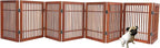 Urnporium Freestanding Wooden Dog Gate Foldable Indoor Pet Gate No Drill Expandable Barrier for Doorways Stairs Hallways Portable Wood Fence for Small Dogs & Puppies (Brown Pet Gate, 8 Panel 24" Tall)