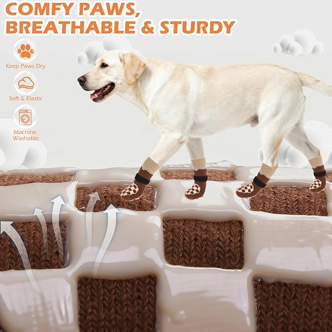 EXPAWLORER Dog Socks to Prevent Licking Paws with Grippers for Hot Pavement | For Hardwood Floors Anti Slip, Reflective Dog Boots & Paw Protectors Shoes Booties with for Senior Small Medium Large Dogs L
