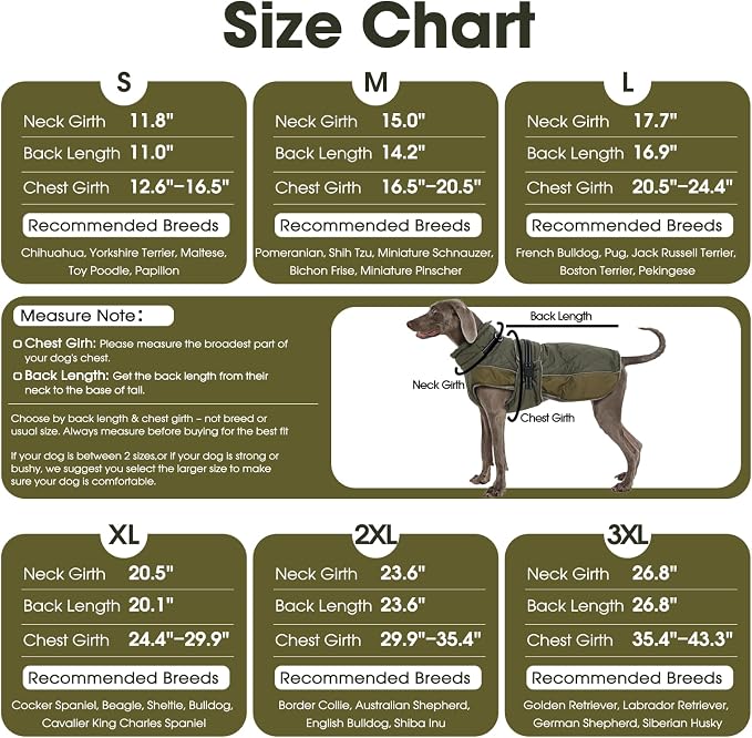QBLEEV Warm Dog Jacket - Reflective, Adjustable Winter Coat with Turtleneck for Cold Weather, Waterproof Fleece Snowsuit for Small, Medium, Large Dogs
