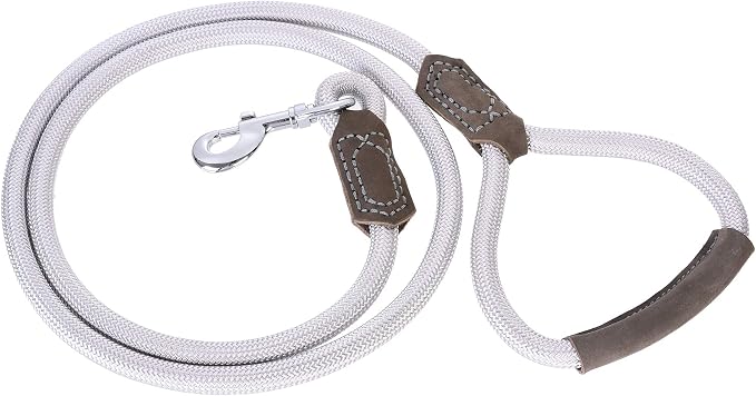 Mile High Life Dog Leash with Genuine Leather Handle, 6 FT/5 FT/4 FT | Leather Grip Rope Leash, Heavy Duty 360° Swivel Metal Clasp, for Small Medium & Large Dogs