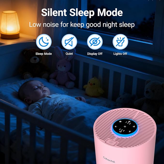 2 Pack Cobectal Air Purifiers for Home Bedroom, Air Cleaner with HEPA 3-in-1 Filter for Room up to 1050 ft², Aroma Function, Sleep Mode, Portable Air Purifiers for Office, Dorm, RVs, Hotel, Pink