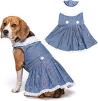 Parisian Pet Dog Overall Dress - Spring Summer Clothes for Large Dogs Girl - Floral Denim Pet Dress - Stylish Dog Outfit - Lightweight and Breathable Puppy Clothes - Sleeveless Dresses for Dogs