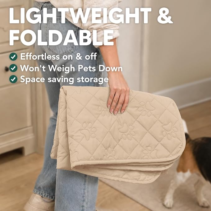 PAWFINITY Waterproof Couch Covers for Dogs, Pet Blanket for Sofa Washable | Paw Print Quilted, Hair Resistant, Anti Cat Scratch, Washable Furniture Protector for 3 Seat Sofa and Bed, 30x90 Inch, Beige