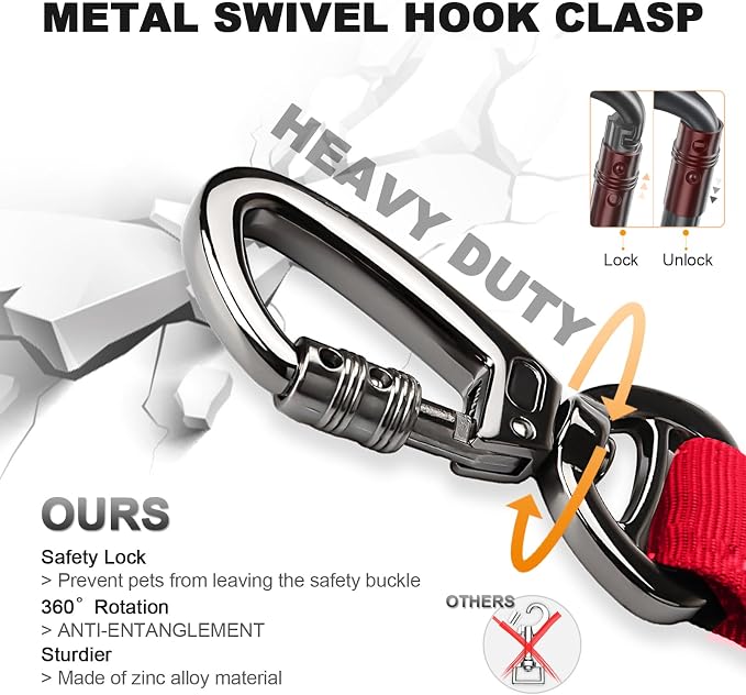 Tactical Dog Collar and Bungee Leash,Military Dog Collar & Leash Set with USA American Flag Adjustable K9 Collar with Heavy Duty Metal Buckle & Handle,with Patches and Airtags Case (XL, Red)