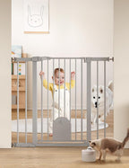 Babelio 36" Tall Baby Gate with Adjustable Cat Door, CatPrivilege I, 29-43" | Auto Close, Safety Gate for Stairs, Easy Walk Thru with Pet Door, Includes 4 Wall Cups and 3 Extension Pieces, Gray