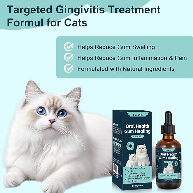 Oral Health for Cats, Cat Gingivitis Treatment, Reduce Gum Inflammation, Redness & Pain, Combats Gum Disease, Natural Plant-Based Active Formula, Cat Oral Care, Gums Health Treatment, 60ml