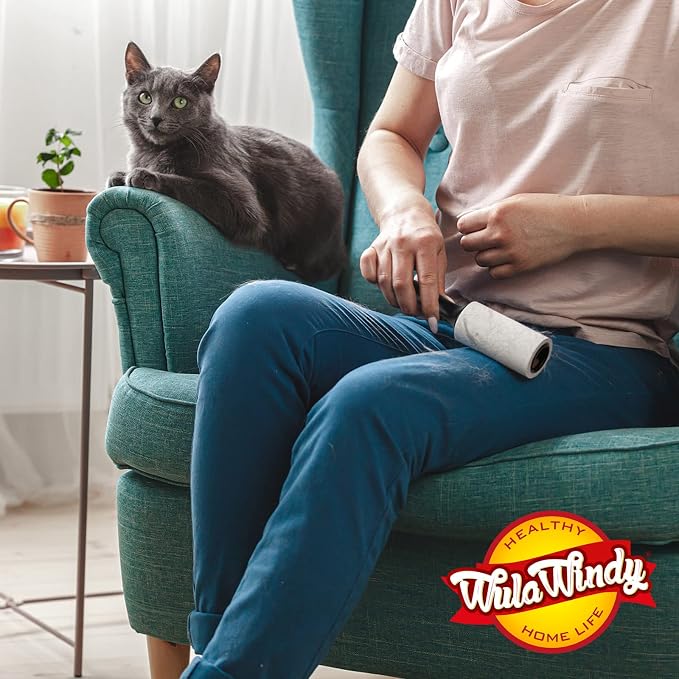 WulaWindy Extra Sticky Lint Rollers for Pet Hair, 6 Rolls, 2 Handles | Extra-sticky lint rollers with 6 rolls and 2 reusable handles for pet hair, lint and dust on clothes, sofas and furniture.