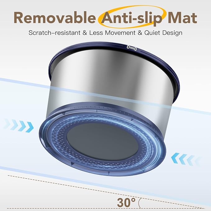 4.5L/1.2Gal Dog Water Bowl, No Spill Stainless Steel Slow Water Bowl for Medium Large Dogs, Large Capacity Splash Proof Slow Drinking Water Bowls with Anti-Slip Mat for Mess Drinkers, Blue