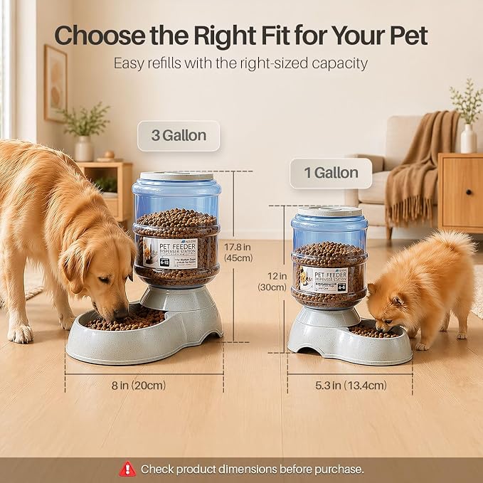 Flexzion Gravity Pet Feeder, Dog and Cat Food Dispenser, 1-Gallon Capacity | Self-replenishing dry food station with non-skid feet and a carry handle; holds approximately 4-6 lb of kibble.