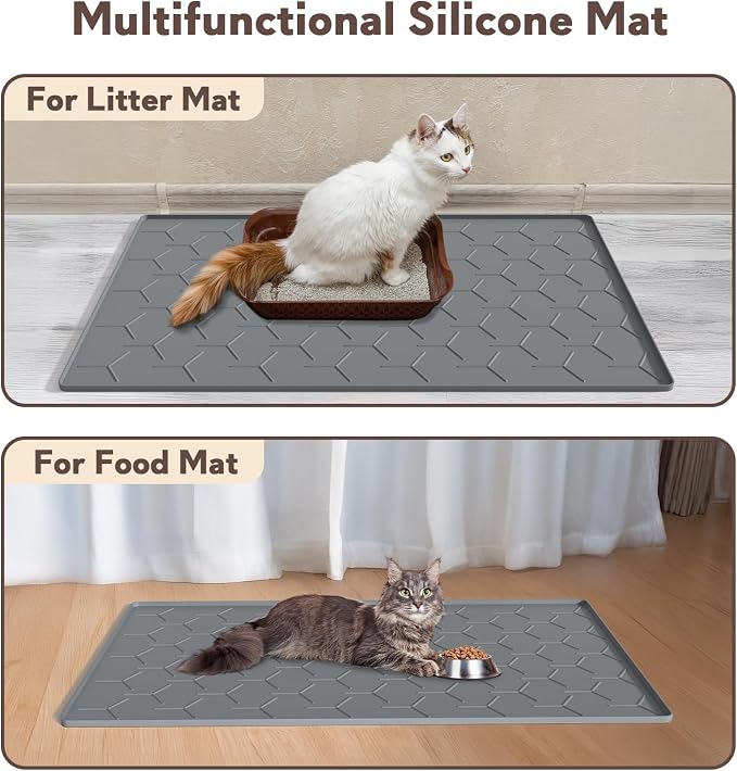 Garoopion Silicone Cat Litter Mat 34×22 inch, Easy to Clean, Dark Gray | Waterproof Silicone Mat with Raised Edges, Catch Litter, Protect Floor from Urine, Multi-Use for Dog/Sink/Kitchen/Boots
