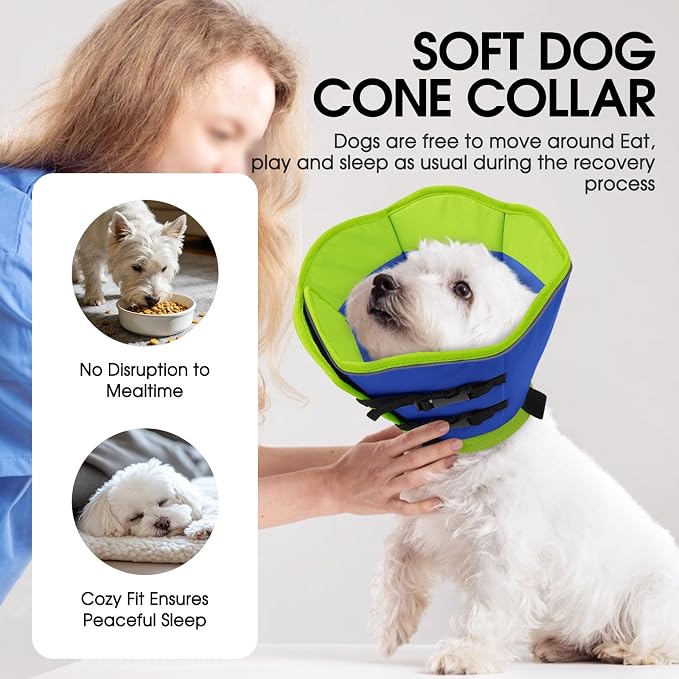 Dog Cone Collar, Adjustable Cone for Dogs to Stop Licking, Soft Dog Cone Alternative for Small Dogs, Pet Recovery Collar After Surgery with Quick Release Buckle, Blue S
