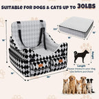 Dog Car Seat for Small/Medium Dogs up to 35lbs, 4-Pocket Storage Memory Foam Dog Booster Seat, Detachable Washable Pet Car Seat with Safety Belt, Outdoor & Indoor Use (Black/White)
