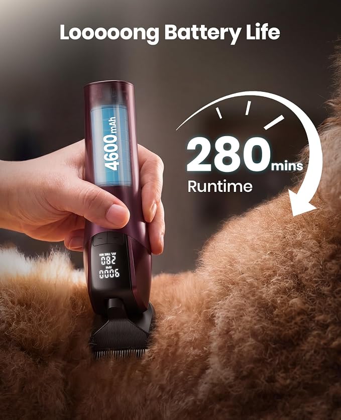 oneisall Professional Dog Clippers for Grooming Thick Hair, 9000RPM 5 Speed | 5 in 1 DLC Blade, 280min Cordless, Low Noise Dog Grooming Kit with 8 Metal Combs Carring Case for Dogs Cats Pet