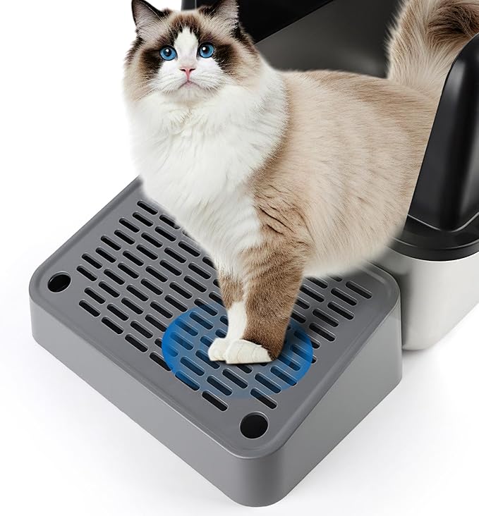 Litter Box Step, Cat Ramp Step Catcher with Filter Function, Grey | Litter Box Ramp for Kittens & Old Cats, Washable, Anti-Tracking, Non-Slip Litter Catcher, Easy to Clean