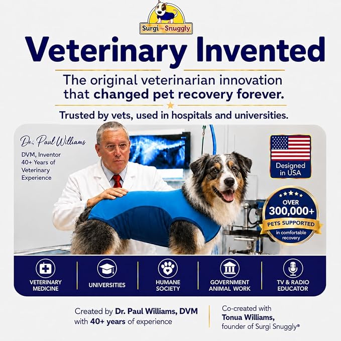 Surgi Snuggly Dog Surgery Recovery Suit - Dog Onesie for Post Surgery Recovery, Female Spay & Male Neuter - Surgical Suit for Dogs, E-Collar Cone Alternative, Double Blue - Medium - 14" - 17" (EC)