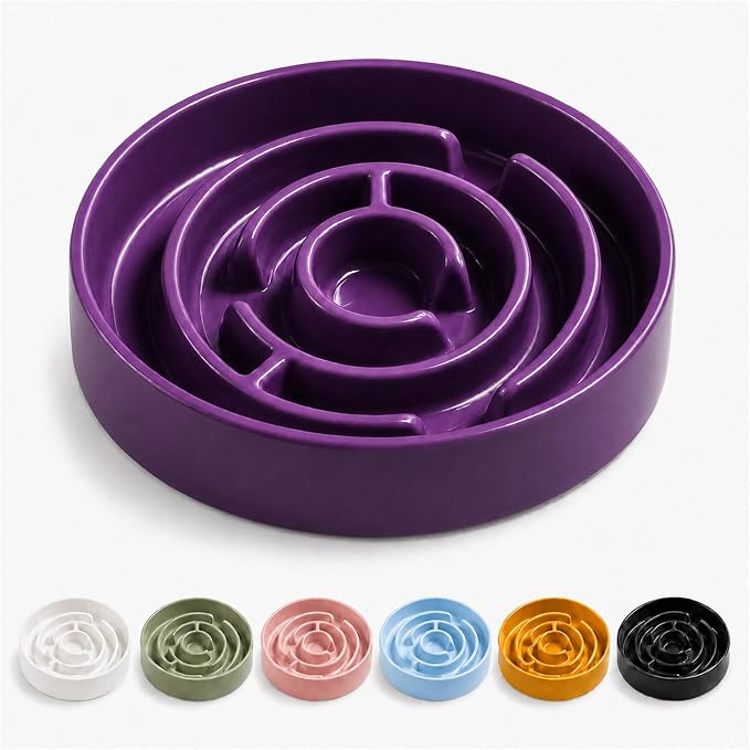 Ceramic Slow Feeder Dog Bowl, 1.5 Cup Puzzle Dish for Small Medium Dogs | Glazed ceramic maze bowl with 1.5-cup capacity for dry or wet food, sized for small and medium dogs