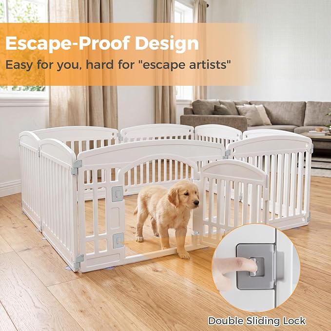 NEWBULIG Dog Playpen 6-Panel, 24IN Puppy Playpen, Stable Dog Play Pen Indoors Outdoor with Secure Locking Door, Plastic Pet Fence for Small & Medium Dogs