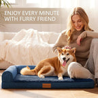 Patas Lague Orthopedic Large Dog Bed Pet Sofa Beds 48''X30''Navy Blue | L Bolster Egg-Crate Foam Dog Couch For Large Sized Dogs, Waterproof Removable Washable Cover, Pet Mat with Nonskid Bottom