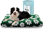Cute Fluffy Dog Beds for Large Dogs, 35"x 22", Green Flower | Thick Dog Bed for Crate Kennel, Pet Bed with Removable Washable Cover, Anti-Slip Bottom