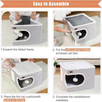 Garnpet Cat Bed for Indoor Cats Cube House, Covered Cat Cave Beds & Furniture with Scratch Pad and Hideaway Tent, Cute Modern Cat Condo for Multi Small Pet Large Kitten Kitty, Khaki