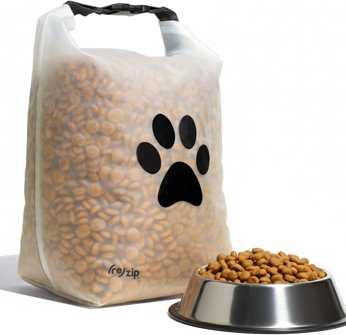 (re)zip Large Roll Top Pet Dry Food Storage Bag 40-Cup, BPA-Free, Food-Grade, Pet-Safe, Freshness Seal for Camping, Long Term Boarding, Travel & Daily Use, Machine Washable, Black
