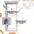 Heybly Cat Tree, 40" Tower with All-Sisal Wrapped Scratching Post HCT006SW | Cat Tower for Indoor Cats, Cat Condo with Soft Platform, 2 Baskets and Dangling Toy, Light Gray