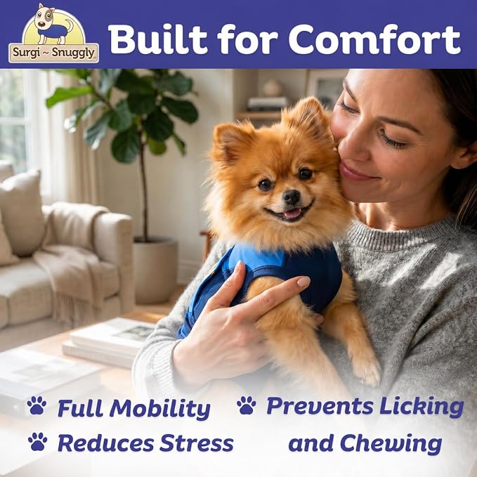 Surgi Snuggly Dog Surgery Recovery Suit – Dog Onesie for Post Surgery Recovery, Female Spay & Male Neuter – Surgical Suit for Dogs, E-Collar Cone Alternative, Double Blue - Medium Long, 16" - 19" (EC)