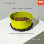 Dog Bowl with Spill-Proof Travel Lid, Yellow Green, 7-Cup Bowl | Yellow Green 7-Cup Dog Bowl, Spill-Proof Travel Lid, BPA-Free, Rust-Proof, Shock-Resistant, Stackable and Dishwasher Safe