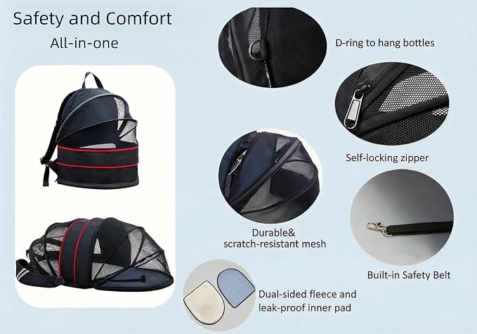Interactive Expandable Pet Carrier Backpack for Cats & Small Dogs-Interactive Opening Pet Tent Backpack. Expandable for Extra Space.Breathable,Foldable Nest Bed for Travel, Walks,Vet & Home-Black