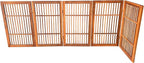 Urnporium Pet Dog Gate Freestanding, Strong Durable Folding Wooden Fence, Portable Acacia Hardwood Safety Barrier for Indoor & Outdoor Use (Brown Pet Gate, 5 Panel 30" Tall)