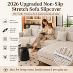 Stretch Sofa Slipcover, 2026 Upgraded Non Slip Couch Cover with Adjustable Straps, Pet Dog Cat Friendly Furniture Protector for 3 Seater, Washable for Living Room