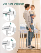 Babelio Metal Baby Gate, 29-43" Auto Close Easy Install Pet Gate PressGuard P7, Extra Wide Walk Thru Child Safety Gate, 30" Tall Pressure Mounted Dog Gate for Doorways & Stairs, White
