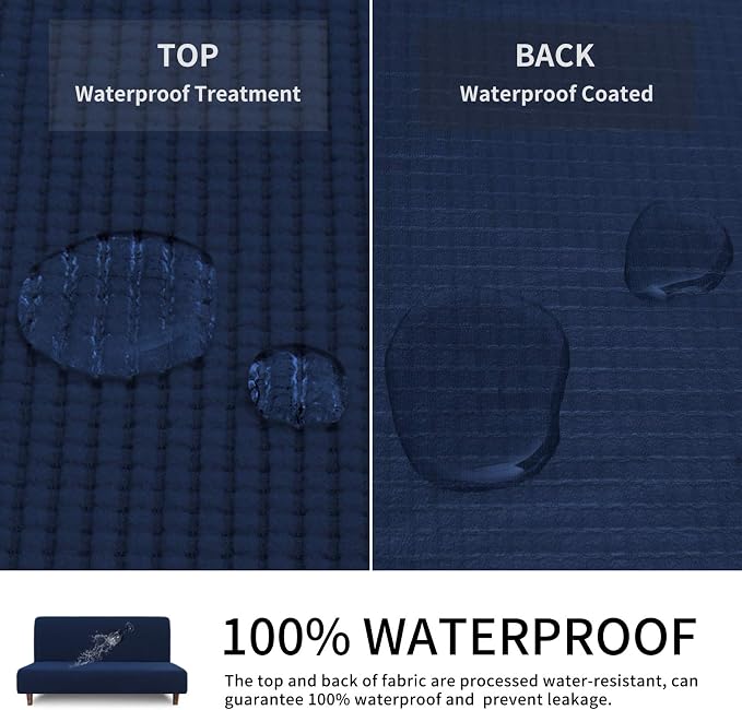 Easy-Going 100% Waterproof Futon Cover, Stretch Futon Slipcover Medium | Dual Waterproof Armless Futon Couch Cover, Leakproof Sofa Bed Furniture Protector for Kids Pets Dog Cat, Navy