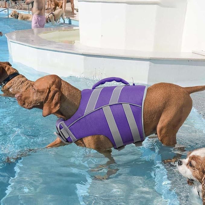 Kuoser Reflective Dog Life Jacket, Dog Life Vest for Swimming Boating | Adjustable Pet Lifejackets, High Flotation Doggie Swimsuit with Rescue Handle for Small Medium Large Dogs