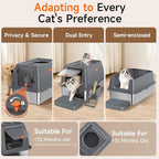 XL Enclosed Stainless Steel Litter Box with Lid, Dark Gray | covered, High Sided, Rustproof & Leak Proof, Easy Clean, Odor Control, Includes Scoop & Step