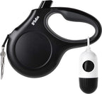 Fida Retractable Dog Leash with Dispenser and Poop Bags, 16 ft Pet Walking Leash for Large Dog up to 110 lbs, Anti-Slip Handle, Tangle-Free, Reflective Nylon Tape (L, Black)