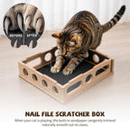 Cat Nail File Enrichment Box Scratch Puzzle Toy with Slot Lock Screws | 11.8in Solid Wood Cat Scratcher with 180-Grit Sandpaper Slot Lock 8 Screws Bell Balls Feather Teaser Indoor Claw Care Toy