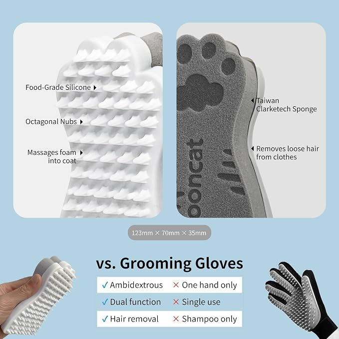 Mooncat Waterless Cat Shampoo + 2-in-1 Cat Bath Brush Set, No Rinse Dry Foam Bath for Short Hair Cats & Kittens, SGS-Tested Lick-Safe, Veterinarian Approved & pH-Balanced, Brush, 5 oz | Waterless shampoo spray, Deodorizes & removes dander, Dual-sided s...