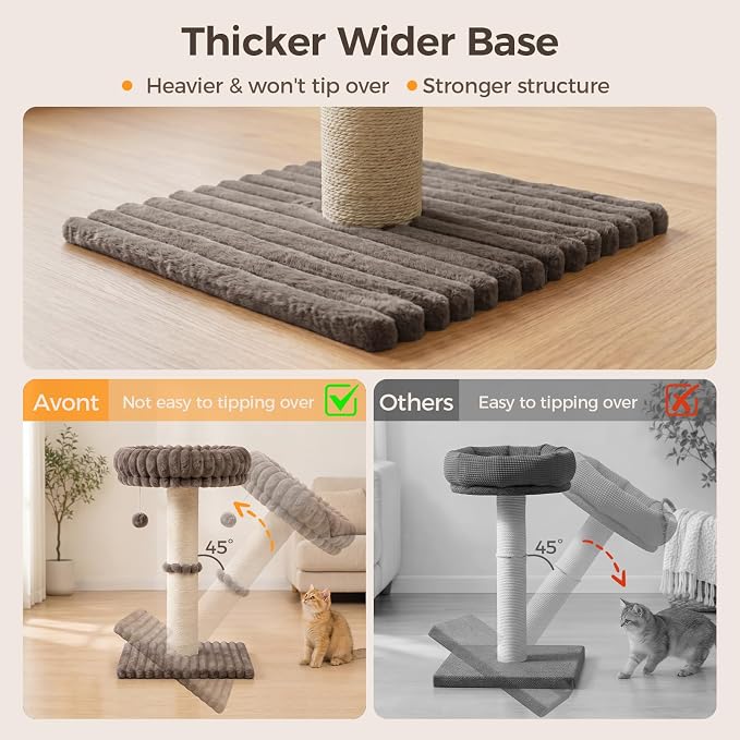 Avont 28.7" Sisal Cat Scratching Post with Large Plush Perch, Taupe | Large Cat Scratcher Tower & Plush Elevated Cat Bed with Removable & Washable Cover, Sturdy Cat Perch for Indoor Cats