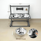 SHAINFUN Elevated Dog Bowls - Raised Stand with 2 Stainless Steel Bowls, Adjustable Height Feeder for Small and Medium Dogs, Puppies, Cats - Grey