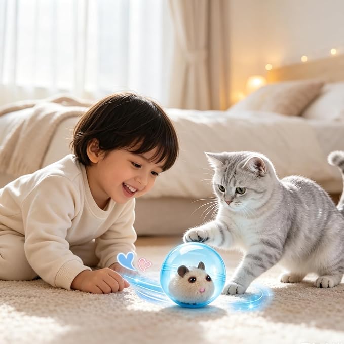 Self-Rolling Interactive Cat Ball - Mouse - Automatic Obstacle Avoidance | Realistic Plush Cat Toy Ball Mouse Designs Automatic Rolling for Chasing Fun Blue Ball