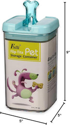 Large 9"H Flip-Tite Bone Square Pet Food Storage Canister in Clear/Blue