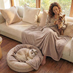 Luciphia Waterproof Pet Blanket, Washable Reversible Sherpa Fleece Throw | Liquid-proof furniture protector for bed and couch, soft reversible sherpa fleece for dogs, cats khaki, XS
