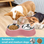 Epetslove Stainless Steel Dog Bowls Double Non-Slip Dog Water and Food Bowl | Pet Feeder Bowls, Dog Dishes, Raised Feeding Design, Double Bowls Set, For Puppies, Medium Dogs and Cats, Outdoor / Indoor
