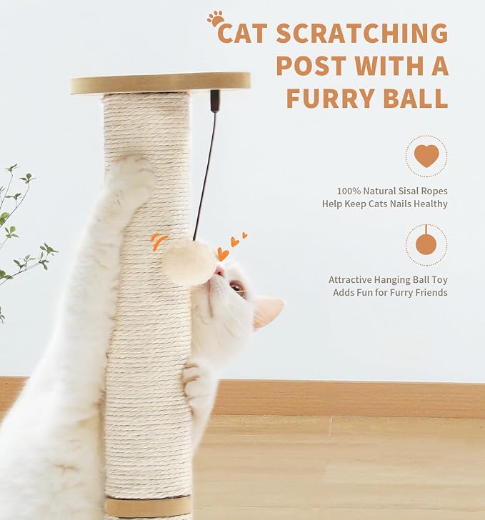 Made4Pets Cat Scratching Post for Indoor Cats with Ball Track 23.4" | Interactive Cat Scratching Post with Natural Sisal Rope, Rolling Ball Track and Taller Scratching Height, Modern Home Décor