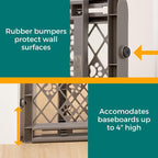 MYPET Paws Portable Pet Gate: 26-40" Wide Expandable, Pressure Mounted No Tools Needed, Durable Dog Gate for Doorways, Made in USA, 23" Tall, Fieldstone Gray