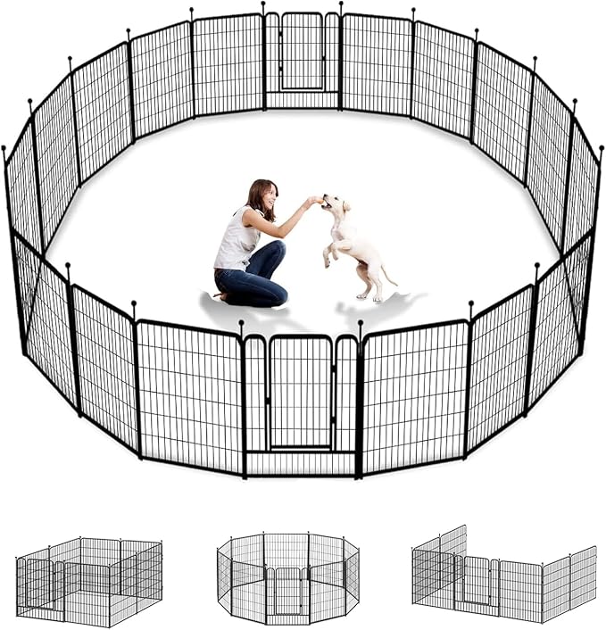 Dog Playpen Outdoor 40 inch 16 Panels Indoor Dog Pen for Large/Medium/Small Dogs Rustproof Metal Dog Fence Outdoor for Yard, Puppy Playpen with Door Portable Pet Fence for RV Camping Yard