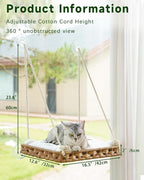 SETVSON Cat Window Perch Cat Window Hammock Bed, PE Rattan, Natural | 360° Clear View Bird Watching Seat, Sunbathing Shelf with 4 Suction Cups, 2.3 Inch Fence, Removable Washable Cushion